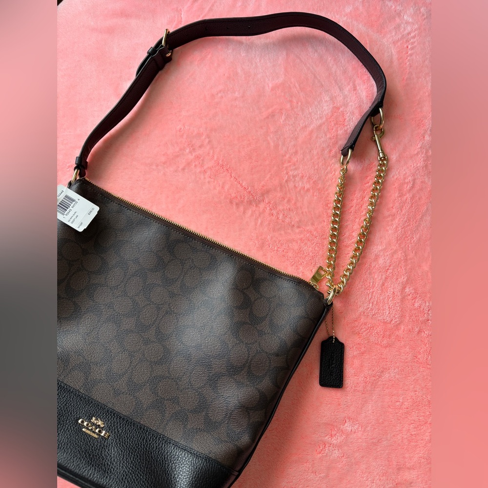 Coach Brown and Black Signature Crossbody Purse with Gold Chain. 
Brand New.